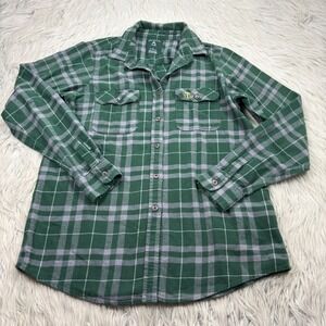 Antiqua Women's L Green Gray Plaid Portland Timbers Flannel Shirt